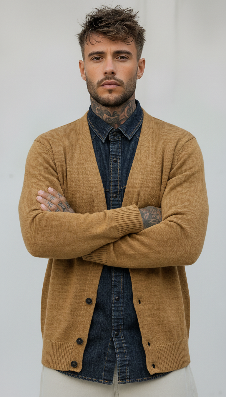 CARDIGAN V LAMBSWOOL - BERNA - *ART. 233030169 - COL. BISCOTTO