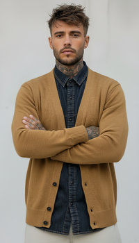 CARDIGAN V LAMBSWOOL - BERNA - *ART. 233030169 - COL. BISCOTTO