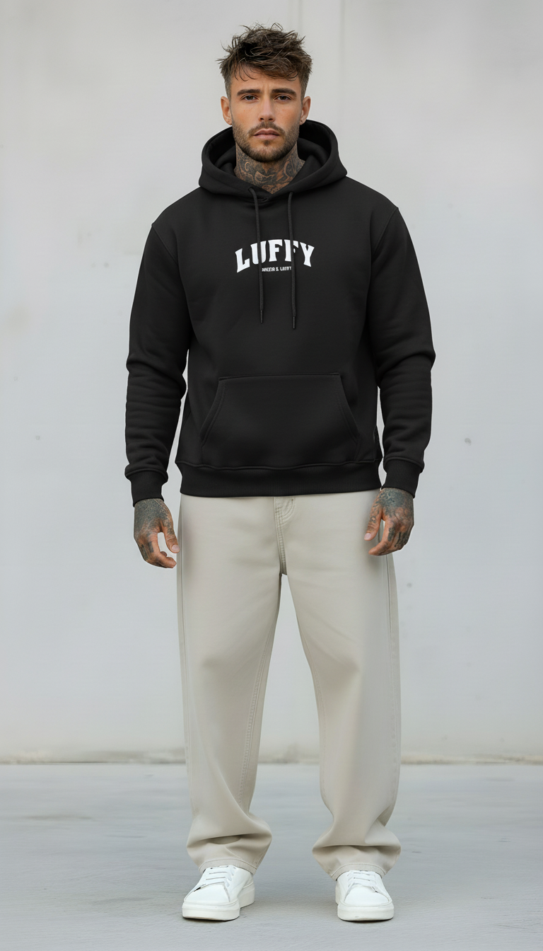 FELPA CON CAPPUCCIO ONE PIECE - E. - ART. LUFFY WANTED - COL. NERO