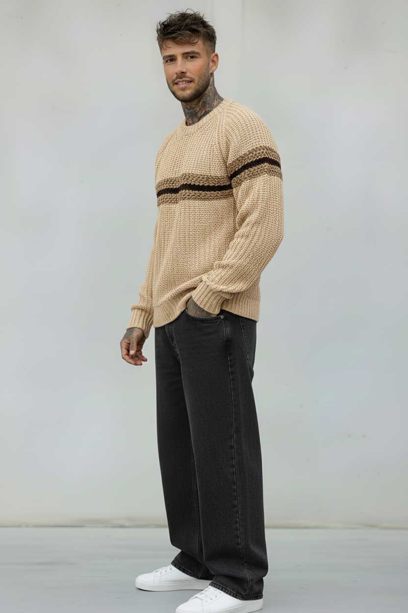 GIROCOLLO MAGLIA PERLA RIGATO - BERNA - *ART. 2330388 - COL. BEIGE