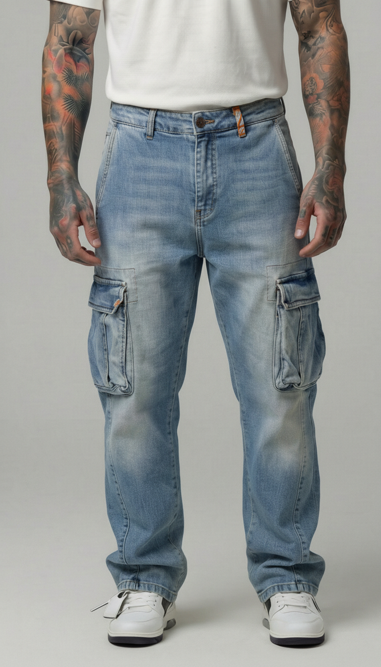 JEANS UOMO CARGO LAVAGGIO BLEACH  BERNA - ART.26100-30
