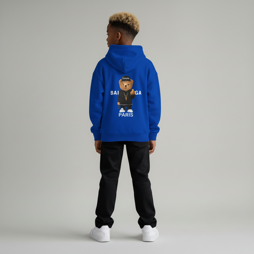 FELPA OVER BAMBINO CON CAPPUCCIO BOXY FIT OVER -  ORSO  PIU' COLORI - HAMEN