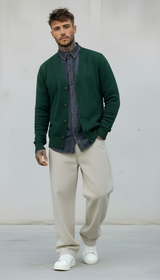 CARDIGAN V LAMBSWOOL - BERNA - *ART. 23303088 - COL. VERDE BOTTIGLIA