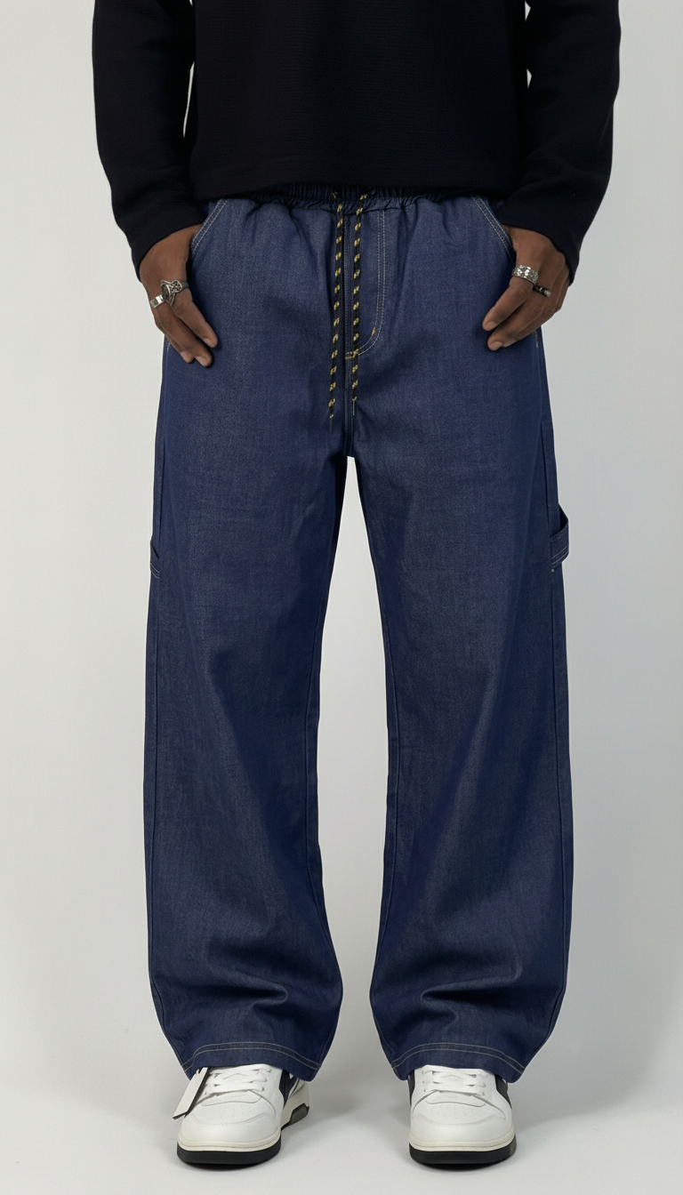 PANTALONE CARPENTER CON ELASTICO IN VITA DARK BLUE DENIM  - HAMEN - ART.  CARPE