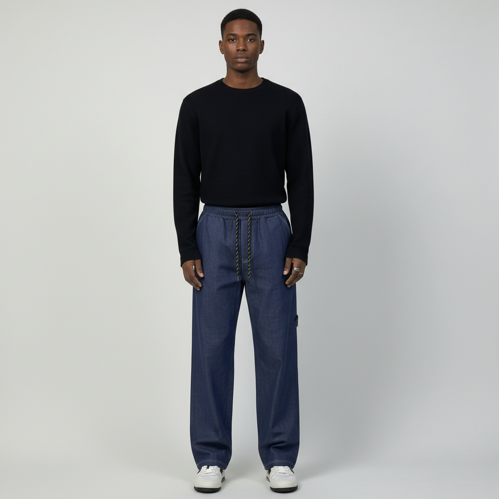 PANTALONE CARPENTER CON ELASTICO IN VITA DARK BLUE DENIM  - HAMEN - ART.  CARPE