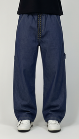 PANTALONE CARPENTER CON ELASTICO IN VITA DARK BLUE DENIM  - HAMEN - ART.  CARPE