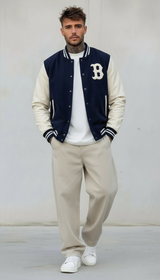 GIUBBINO BOMBER COLLEGE PATCH - BERNA - *ART. 23326030 - COL. BIANCO / BLU