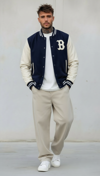 GIUBBINO BOMBER COLLEGE PATCH - BERNA - *ART. 23326030 - COL. BIANCO / BLU