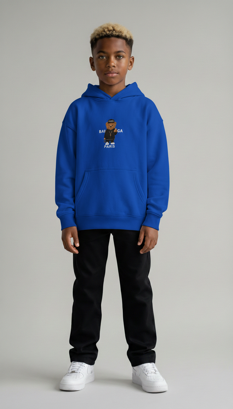 FELPA OVER BAMBINO CON CAPPUCCIO BOXY FIT OVER -  ORSO  PIU' COLORI - HAMEN