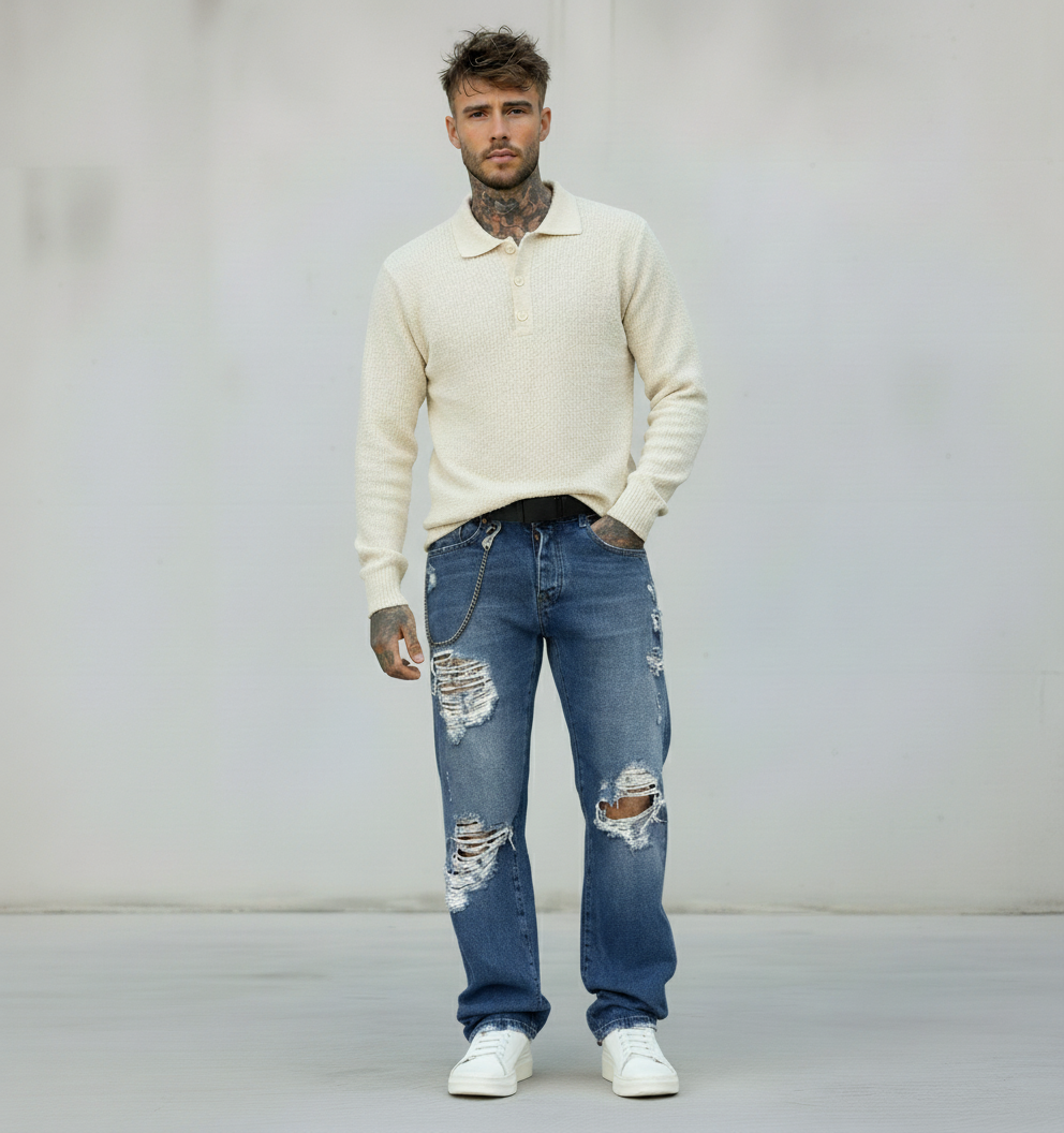 JEANS LUNGO STRAPPI - BERNA - ART. 23026030 - COL. DENIM MEDIO