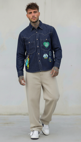 CAMICIA UOMO  DI JEANS LAVAGGIO SCURO CON PATCH- BERNA - ART. 261228 -30
