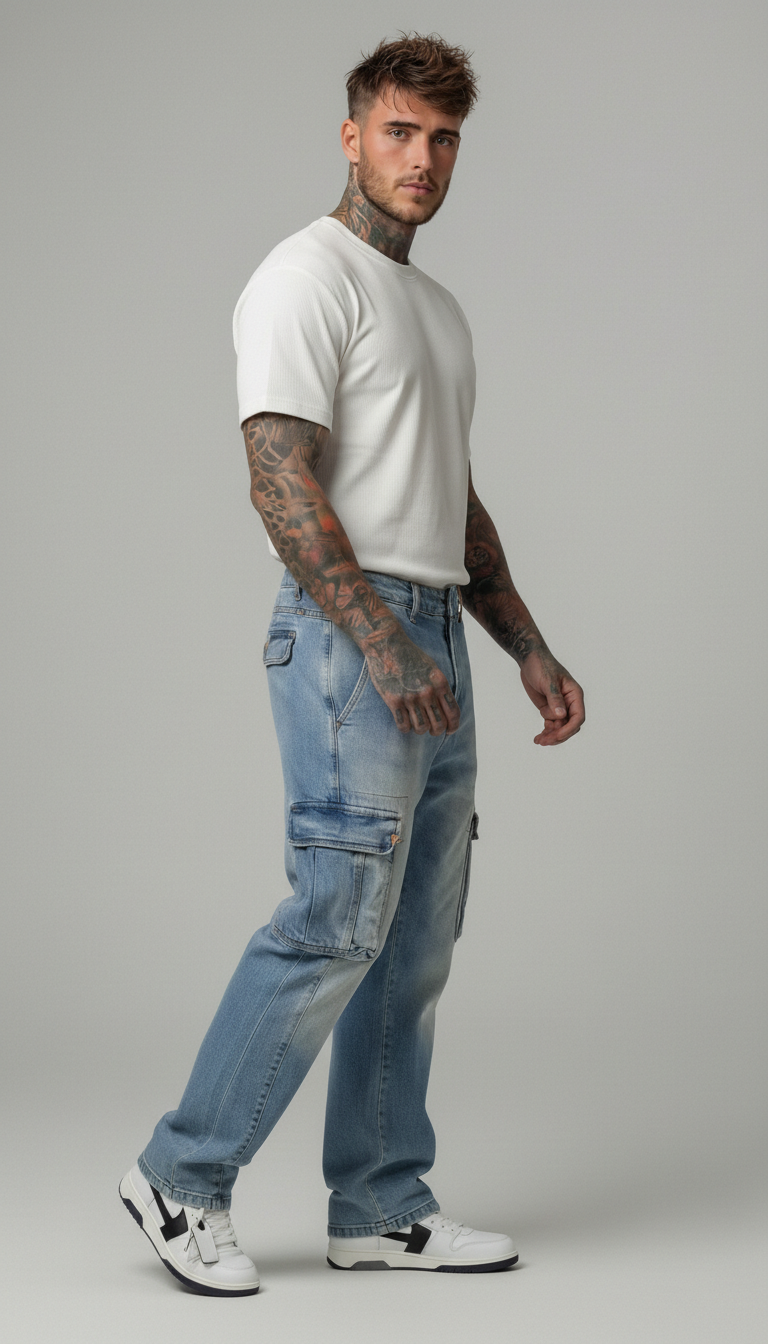 JEANS UOMO CARGO LAVAGGIO BLEACH  BERNA - ART.26100-30