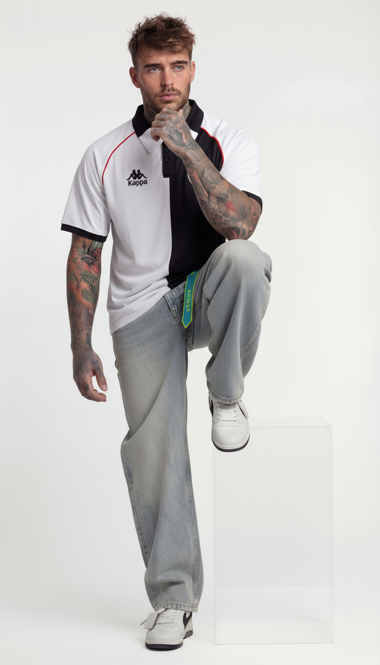 POLO MANICA CORTA AUTHENTIC SOLIN  - KAPPA - ART. 331Z4NW- COL . BLACK -WHITE - RED