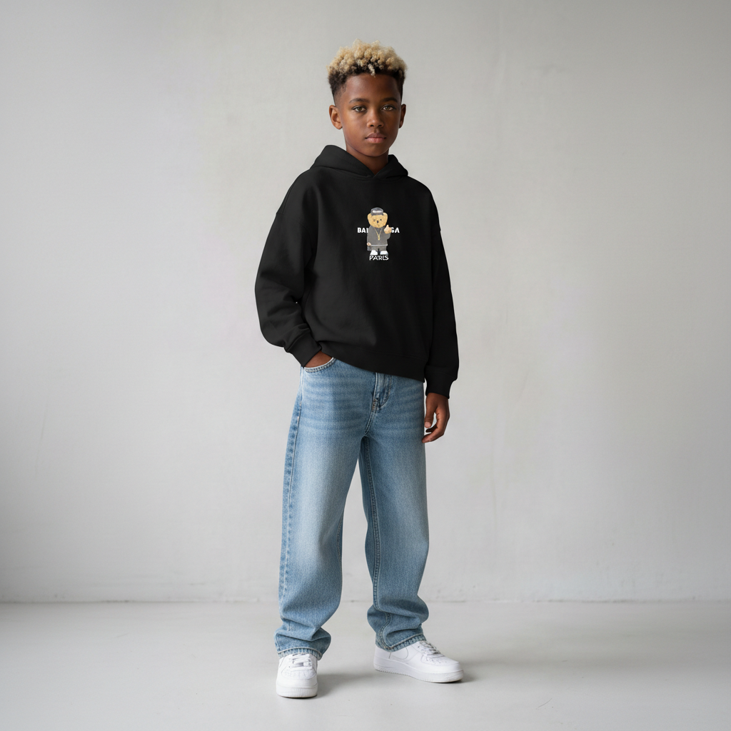 FELPA OVER BAMBINO CON CAPPUCCIO BOXY FIT OVER -  ORSO  PIU' COLORI - HAMEN