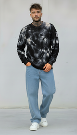 MAGLIA GIROCOLLO TINTO MACCHIE TIE DYE - BERNA - *ART. 2432021 - COL. NERO