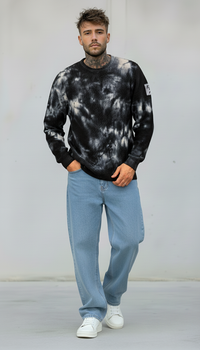 MAGLIA GIROCOLLO TINTO MACCHIE TIE DYE - BERNA - *ART. 2432021 - COL. NERO