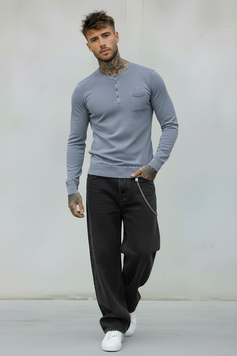 SERAFINO BOTTONI CON TASCHINO MAGLIA - BERNA - *ART. 23011120 - COL. AZZURRO JEANS / DENIM