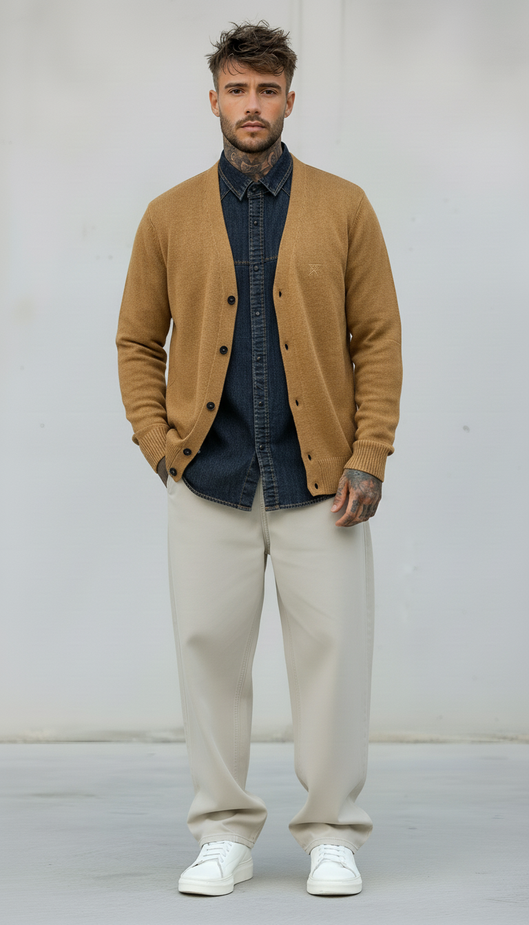 CARDIGAN V LAMBSWOOL - BERNA - *ART. 233030169 - COL. BISCOTTO