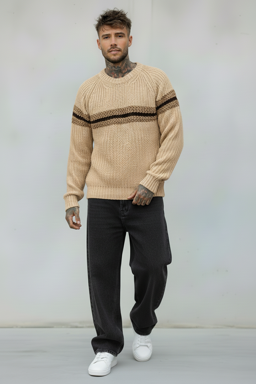 GIROCOLLO MAGLIA PERLA RIGATO - BERNA - *ART. 2330388 - COL. BEIGE