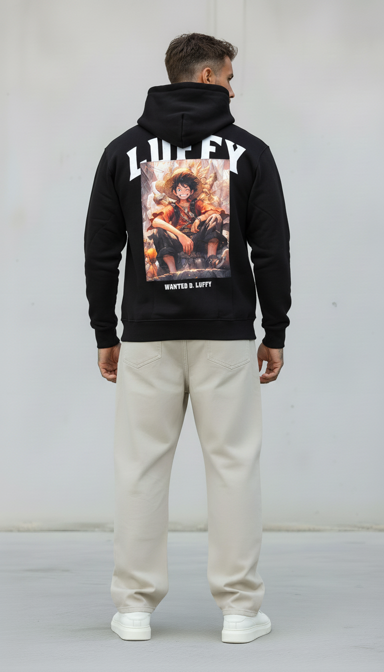 FELPA CON CAPPUCCIO ONE PIECE - E. - ART. LUFFY WANTED - COL. NERO