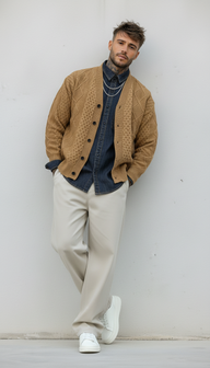 CARDIGAN - BERNA-  ART. 246040608 - COL. CARAMEL / VERDE