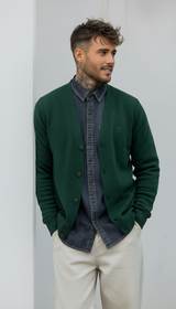 CARDIGAN V LAMBSWOOL - BERNA - *ART. 23303088 - COL. VERDE BOTTIGLIA