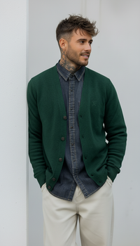 CARDIGAN V LAMBSWOOL - BERNA - *ART. 23303088 - COL. VERDE BOTTIGLIA