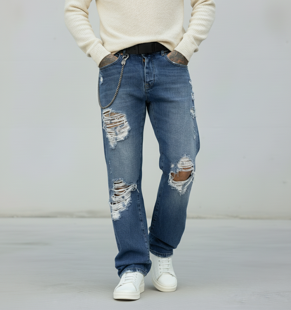 JEANS LUNGO STRAPPI - BERNA - ART. 23026030 - COL. DENIM MEDIO