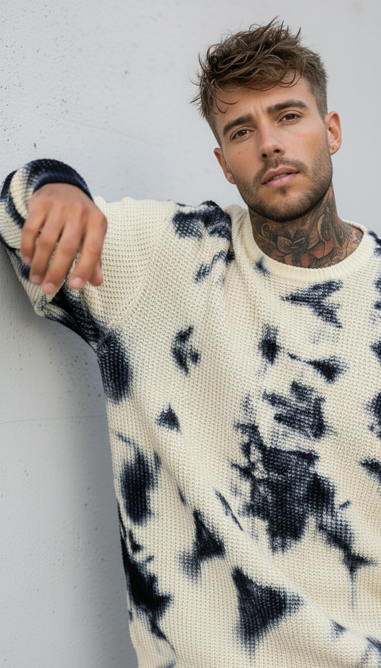 MAGLIA GIROCOLLO TINTO MACCHIE TIE DYE - BERNA - *ART. 2432023 - COL. BLU