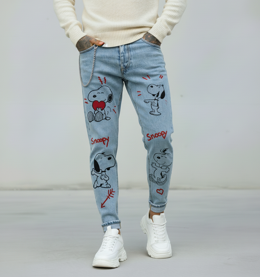JEANS - HAMEN - DIPINTO A MANO -  ART. SNOOPY LOVE