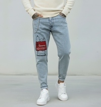 JEANS - HAMEN - DIPINTO A MANO -  ART. SNOOPY HOUSE