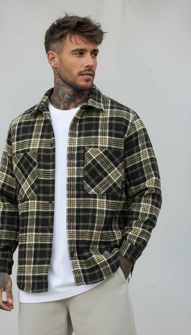 CAMICIA QUADRI IN FLANELLA - NEW JOB BRAND - ART. QD177 - COL. NERO