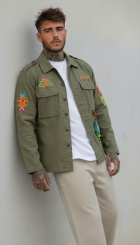 GIUBBINO OVERSHIRT UOMO BERNA VERDE  RICAMI AZTECHI - ART. 261282-6