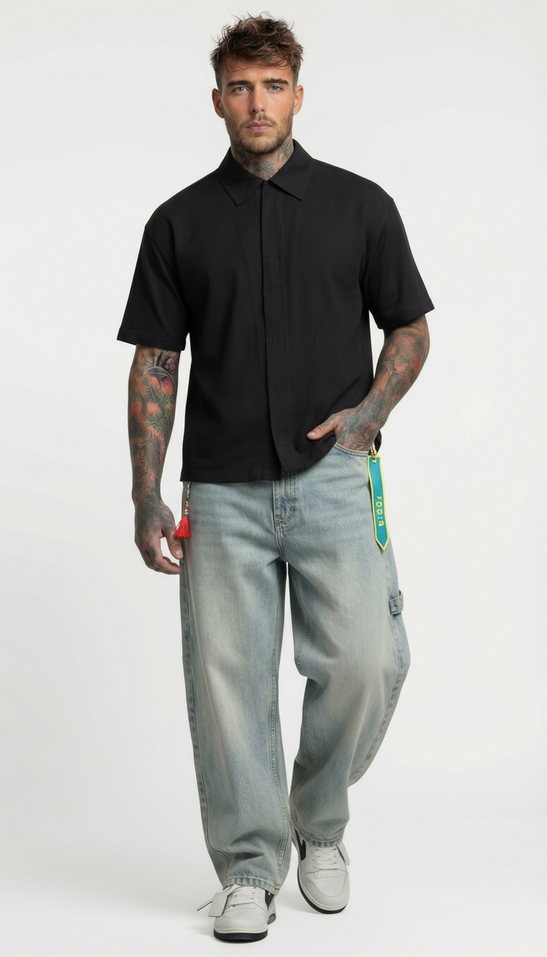 CAMICIA  MANICA CORTA CHIUSURA COPERTA COL. NERO - IMPERIAL - ART. C5441C5022