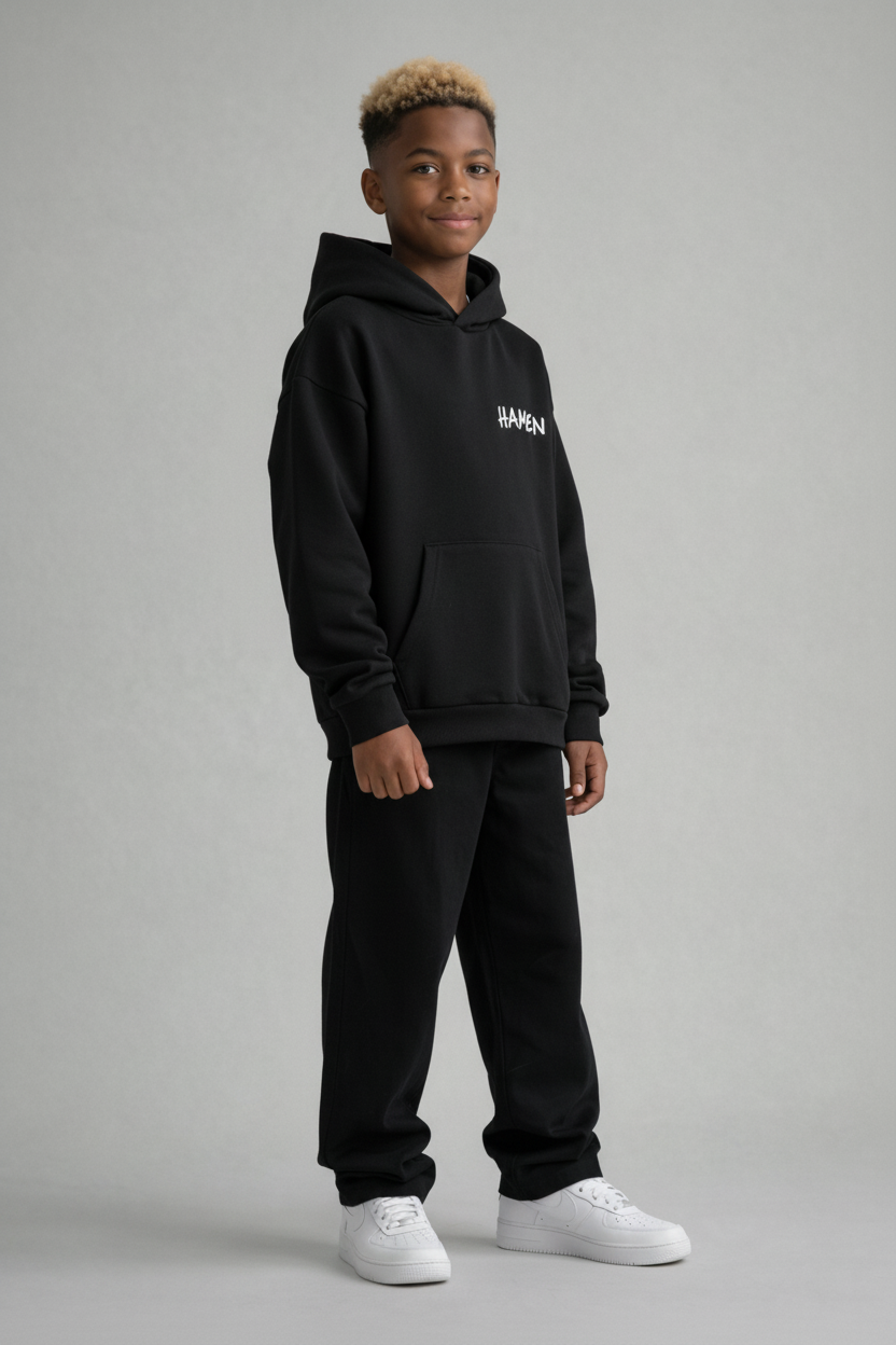 FELPA OVER BAMBINO  BOXY CON CAPPUCCIO BASICA LOGO - HAMEN - ART. LOGO.H