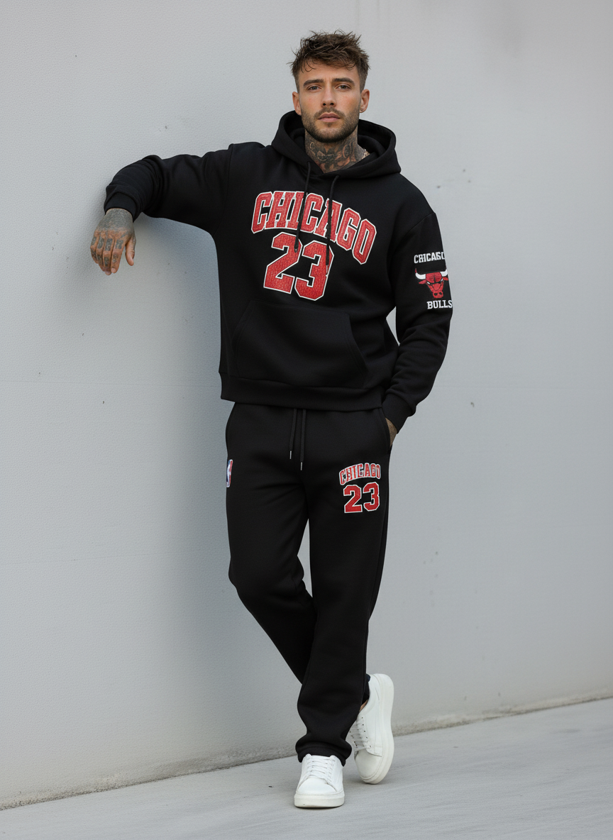 PANTALONE IN FELPA TUTA  CHICAGO 23  - B.U. - ART. W25 TKM - 02  COL. NERO