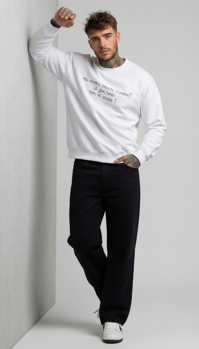 FELPA GIROCOLLO UOMO BIANCO  CON RICAMO MA ANCORA?  - BERNA - ART. 261080 -2