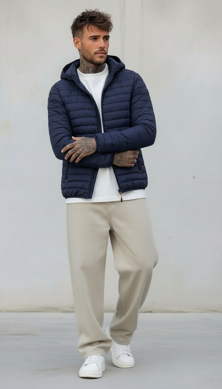 PIUMINO SLIM FIT CON CAPPUCCIO RIMOVIBILE - HAMEN - ART. LPG8135 - COL. BLU