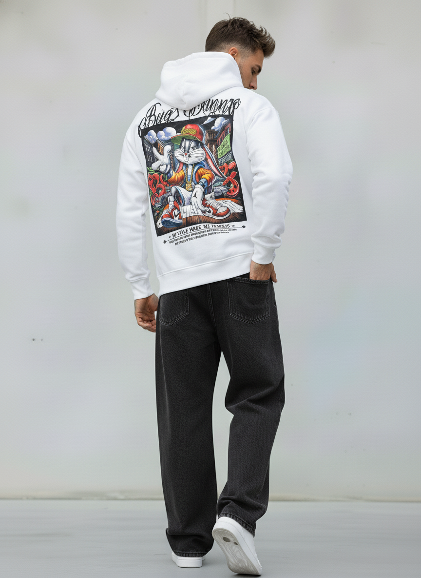 FELPA CON CAPPUCCIO BUGS BUNNY - B.U. - ART. W25 / H - 41 COL BIANCO