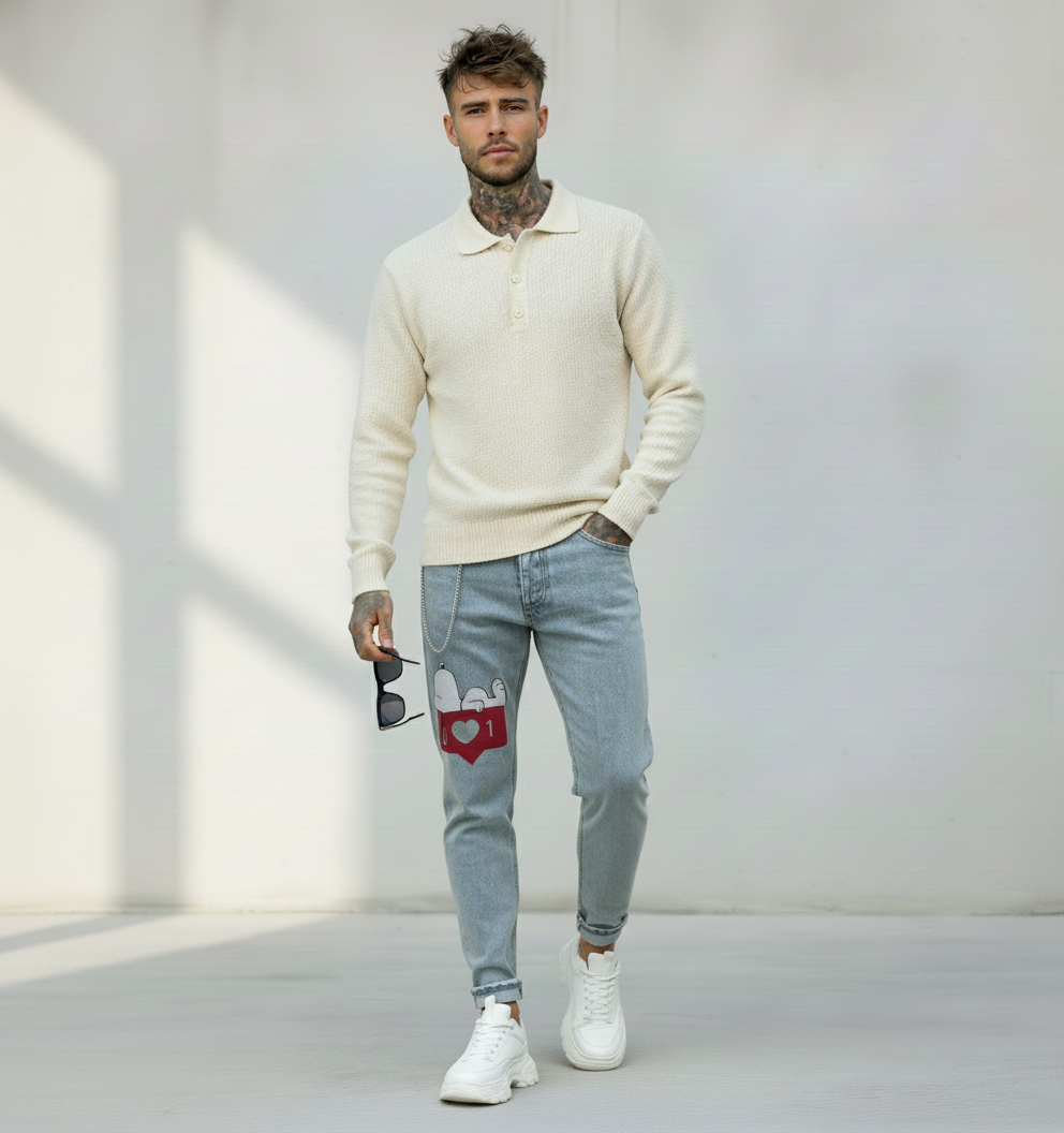 JEANS - HAMEN - DIPINTO A MANO -  ART. SNOOPY