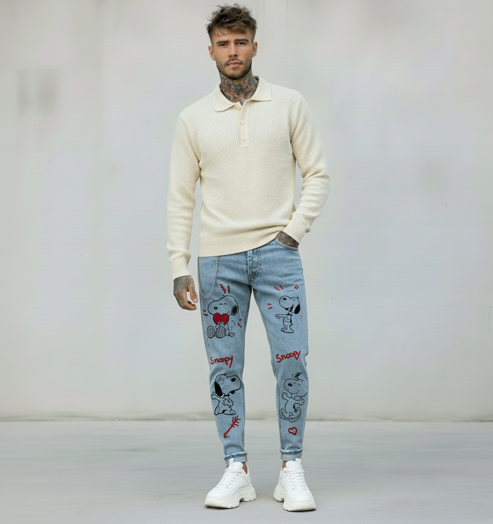 JEANS - HAMEN - DIPINTO A MANO -  ART. SNOOPY LOVE