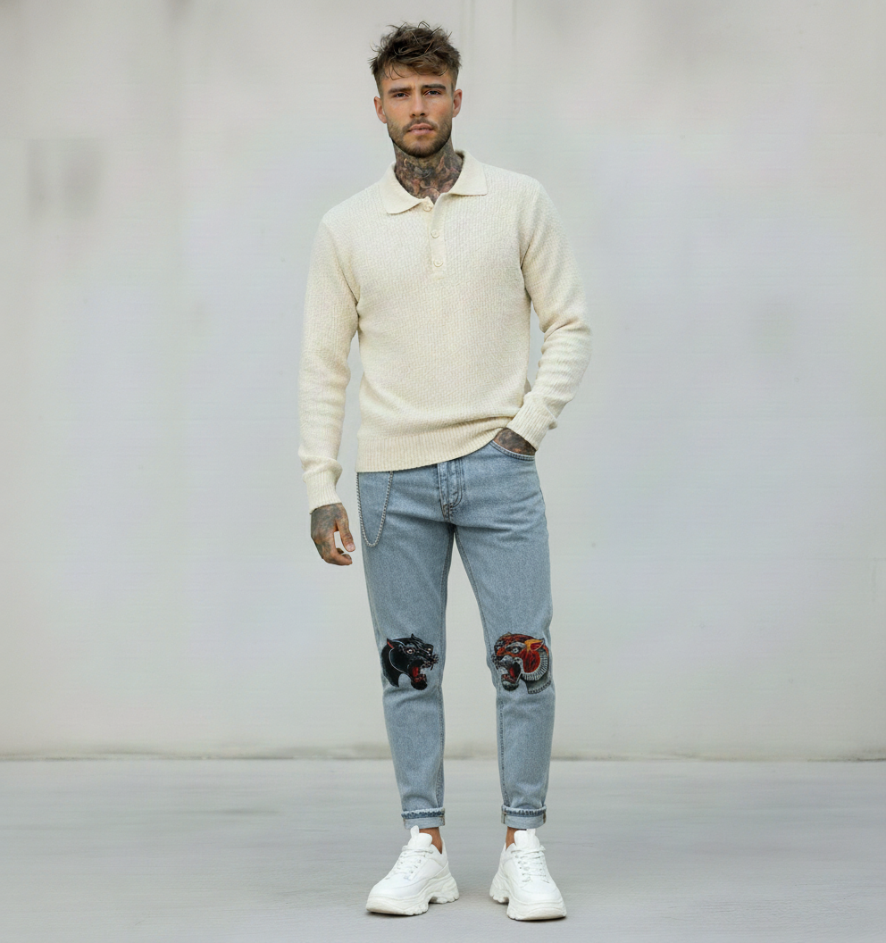 JEANS - HAMEN - DIPINTO A MANO -  ART. PANTERA