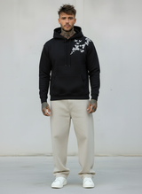 FELPA CON CAPPUCCIO STAMPA RICAMO - E. - ART. CIGNO - NERO