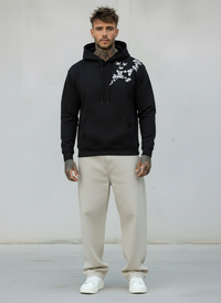 FELPA CON CAPPUCCIO STAMPA RICAMO - E. - ART. CIGNO - NERO