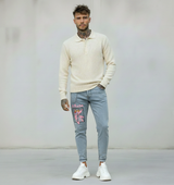 JEANS - HAMEN - DIPINTO A MANO -  ART. PANTERA ROSA