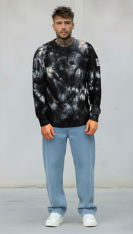 MAGLIA GIROCOLLO TINTO MACCHIE TIE DYE - BERNA - *ART. 2432021 - COL. NERO