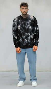 MAGLIA GIROCOLLO TINTO MACCHIE TIE DYE - BERNA - *ART. 2432021 - COL. NERO