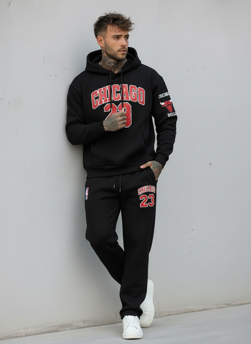 PANTALONE IN FELPA TUTA  CHICAGO 23  - B.U. - ART. W25 TKM - 02  COL. NERO