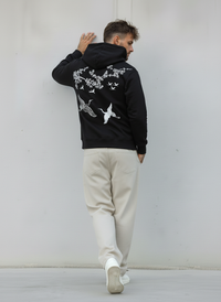 FELPA CON CAPPUCCIO STAMPA RICAMO - E. - ART. CIGNO - NERO