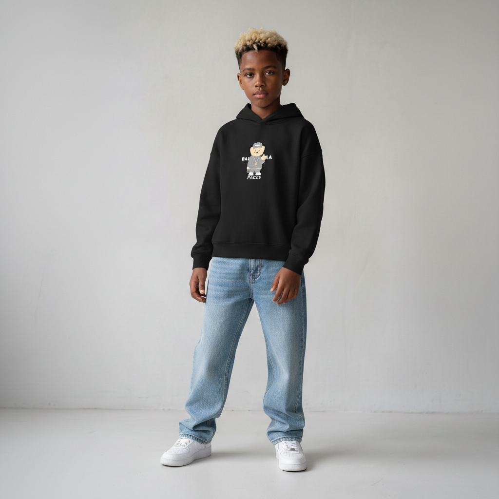 FELPA OVER BAMBINO CON CAPPUCCIO BOXY FIT OVER -  ORSO  PIU' COLORI - HAMEN